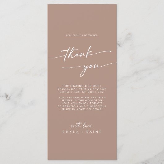 Boho chic neutrale Taupe dank u plaats kaart (Voorkant)