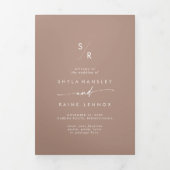 Boho Chic Neutrale Taupe Monogram Bruiloft Drieluik Programma (Cover)