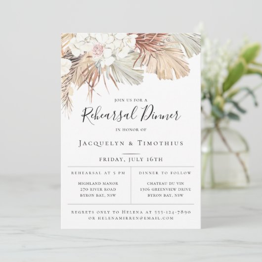 Boho-Chic Oerwoud Botanical Rehearsal Dinner Invit Aankondiging (Staand voorkant)