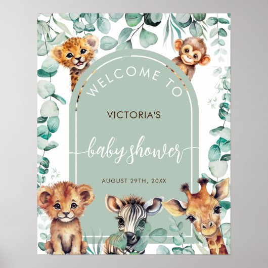 Boho Chic Oerwoud Dieren Baby shower Welkomstbord Poster (Voorkant)