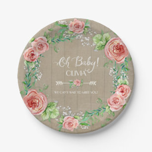 BOHO Chic Oh Baby Girl Shower Wood Waterverf Papieren Bordje