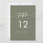 Boho Chic Olijf Groen Bruiloft Tafel Nummers Kaart (Voorkant)