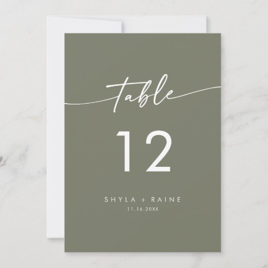 Boho Chic Olijf Groen Bruiloft Tafel Nummers Kaart (Voorkant)