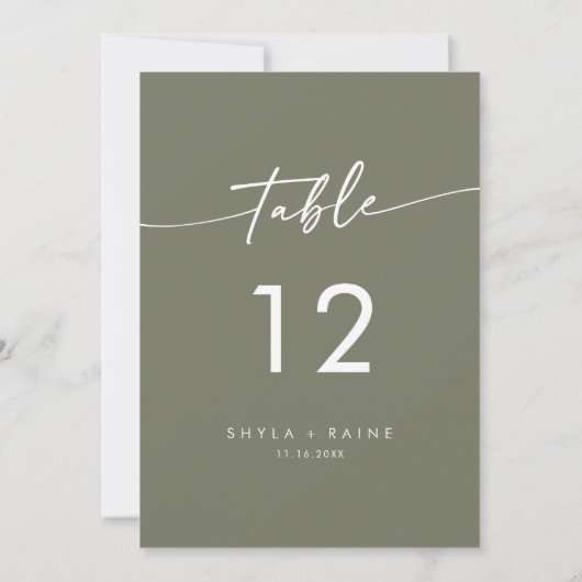 Boho Chic Olijf Groen Bruiloft Tafel Nummers Kaart (Achterkant)