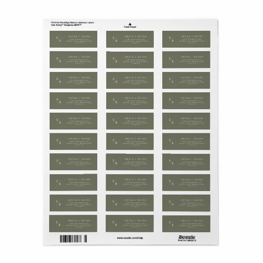 Boho Chic Olijf Groen Monogram Adresetiketten Etiket (Full Sheet)