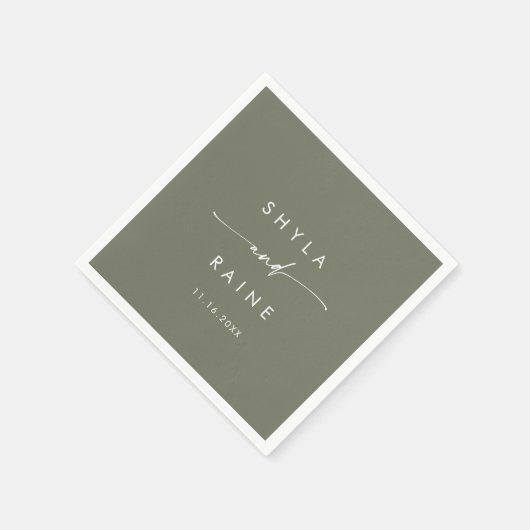 Boho Chic Olijf Groen Monogram Bruiloft Servetten (Hoek)