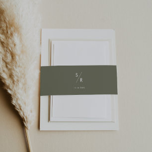 Boho Chic Olijf Groen Monogram Bruiloft Uitnodigingen Wikkel