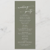 Boho Chic Olijf Groene Thee Lengte Bruiloft Programmakaart (Achterkant)