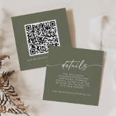 Boho Chic Olijfgroen Bruiloft QR Code Details Informatiekaartje