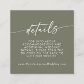 Boho Chic Olijfgroen Bruiloft QR Code Details Informatiekaartje (Voorkant)