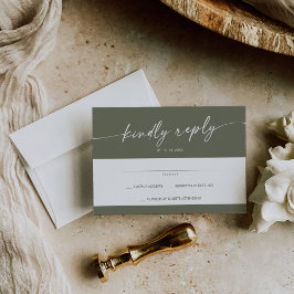 Boho Chic Olijfgroen Eenvoudige bruiloft RSVP Kaartje