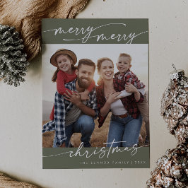 Boho Chic Olijfgroen Familiefoto Schattigee Kerst Feestdagenkaart