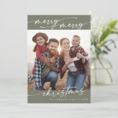 Boho Chic Olijfgroen Familiefoto Schattigee Kerst Feestdagenkaart (Staand voorkant)