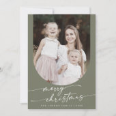 Boho Chic Olijfgroen Foto Boho Familie Kerstmis Feestdagenkaart (Voorkant)
