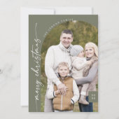 Boho Chic Olijfgroen Foto Modern Vrolijk Kerstmis Feestdagenkaart (Voorkant)