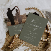 Boho Chic Olijfgroen Foto QR Code Bruiloft Kaart