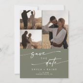 Boho Chic Olijfgroen Multi Foto QR Code Save The Date (Voorkant)