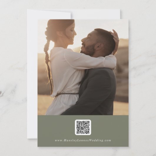 Boho Chic Olijfgroen Multi Foto QR Code Save The Date (Achterkant)