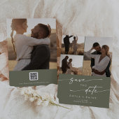 Boho Chic Olijfgroen Multi Foto QR Code Save The Date