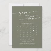 Boho Chic Olijfgroen QR Code Fotokalender Save The Date (Voorkant)