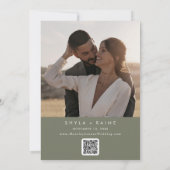 Boho Chic Olijfgroen QR Code Fotokalender Save The Date (Achterkant)
