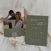 Boho Chic Olijfgroen QR Code Fotokalender Save The Date