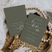 Boho Chic Olijfgroen QR Code Spaanse bruiloft Kaart