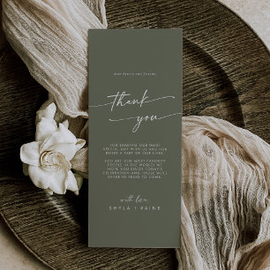 Boho Chic Olive Green Bedankt Place Card Menu