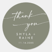 Boho Chic Olive Green Bedankt Trouwgunst Ronde Sticker (Voorkant)