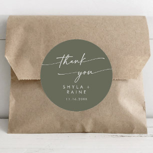 Boho Chic Olive Green Bedankt Trouwgunst Ronde Sticker