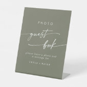 Boho Chic Olive Green Foto Gastboek Trouwen Reclamebord Met Voetstuk (Voorkant)