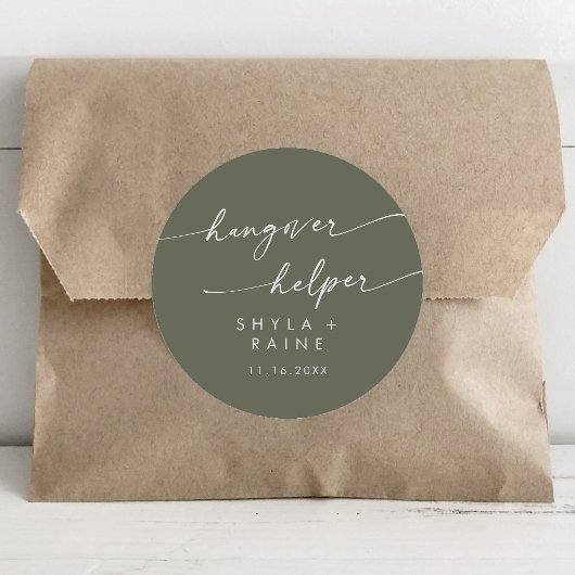 Boho Chic Olive Green Hangover Helper Favor Ronde Sticker