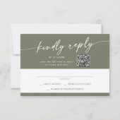 Boho Chic Olive Green Mail In en QR Code RSVP Kaartje (Voorkant)