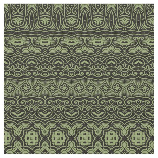 Boho Chic Olive Green Pattern Stof (Close Up)