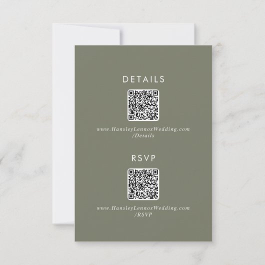Boho Chic Olive Green QR Code Details RSVP Kaartje (Achterkant)