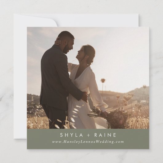 Boho Chic Olive Green Square Foto Terug Save The Date (Achterkant)