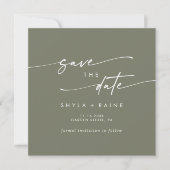Boho Chic Olive Green Square Foto Terug Save The Date (Voorkant)