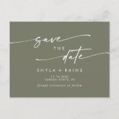 Boho Chic Olive Groen Bruiloft Save the Date Uitnodiging Briefkaart (Voorkant)