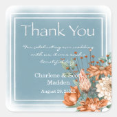 Boho Chic Oranje en Cream Flower Smokey Blue Wash Vierkante Sticker (Voorkant)