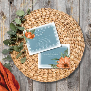 Boho Chic Oranje Florals Smokey Blue RSVP