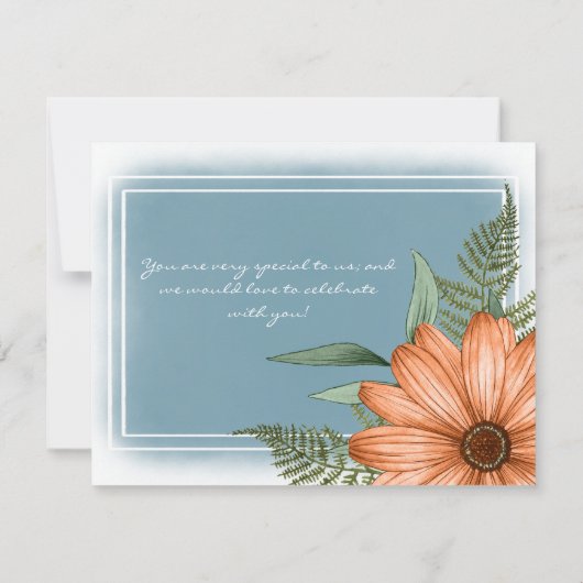 Boho Chic Oranje Florals Smokey Blue RSVP (Achterkant)