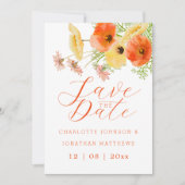 Boho Chic Oranje & Gele Wilde Bloemen Bruiloft Save The Date (Voorkant)