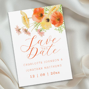 Boho Chic Oranje & Gele Wilde Bloemen Bruiloft Save The Date