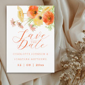 Boho Chic Oranje & Gele Wilde Bloemen Bruiloft Save The Date