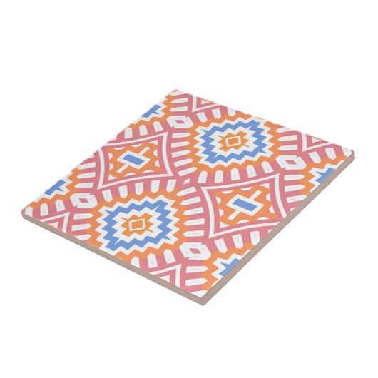 Boho Chic Oranje Pink Yellow Ethnic Geometric Tegeltje (Zijkant)