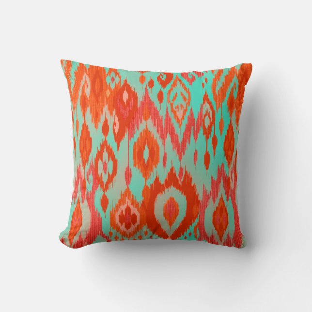 Boho Chic oranje turquoise Ikat Tribe Tapestry Kussen (Voorkant)