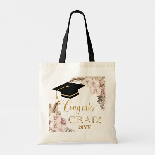 Boho Chic Orchid Floral Pampas Grass Afstuderen Tote Bag (Achterkant)