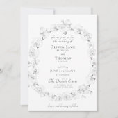 Boho Chic Orchid Floral Wreath Black White Wedding Kaart (Voorkant)