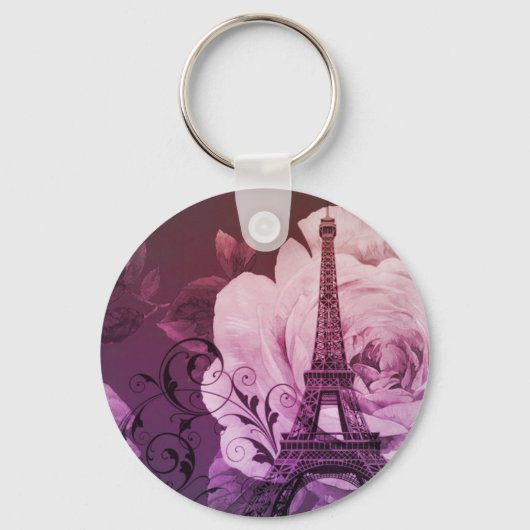 Boho chic paars floral Girly Paris Eiffeltoren Sleutelhanger (Voorkant)