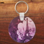 Boho chic paars floral Girly Paris Eiffeltoren Sleutelhanger (Voorkant)